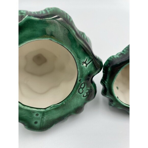 Handmade Vintage Green Ceramic Mini Christmas Tree Set of 2 Signed 1980’s - Picture 6 of 6